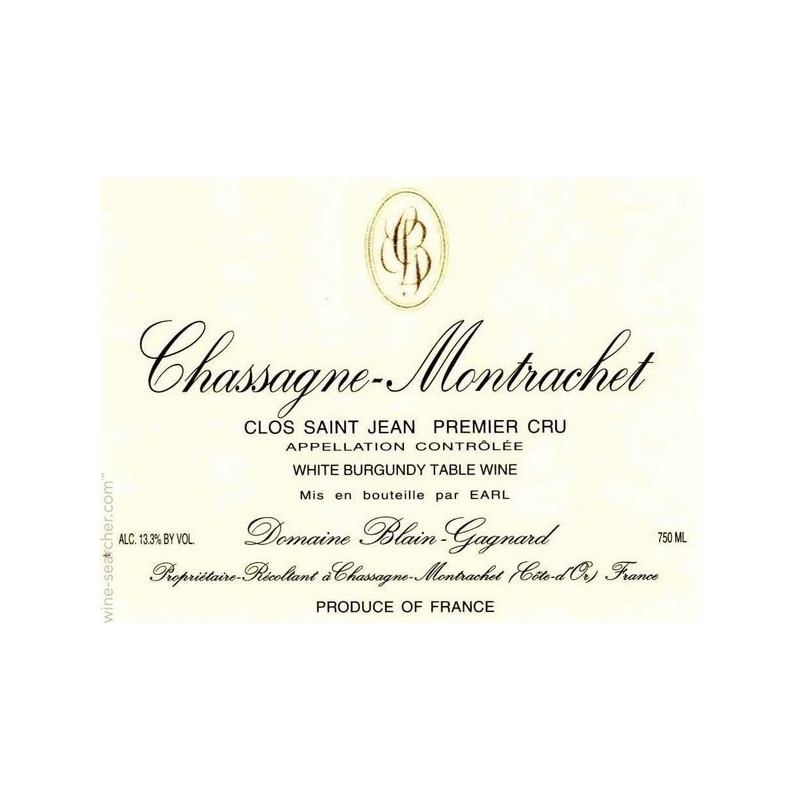 Chassagne Montrachet 1er cru 2013 - Clos st Jean - Blain Gagnard Chassagne Montrachet 1er cru 2013 - Clos st Jean - Blain Gagnard
