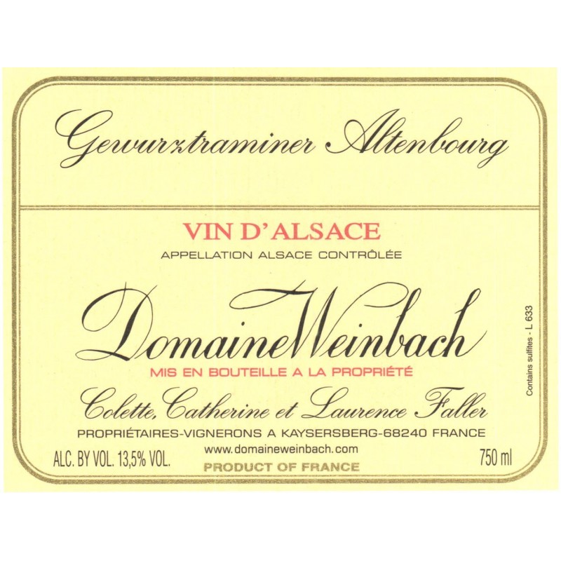 Gewürztraminer Altenbourg 2015 - Domaine Weinbach Gewürztraminer Altenbourg 2015 - Domaine Weinbach