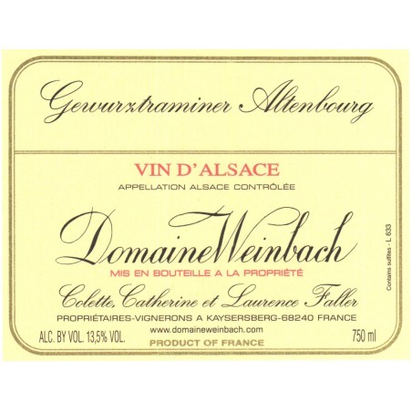 Gewürztraminer Altenbourg 2015 - Domaine Weinbach