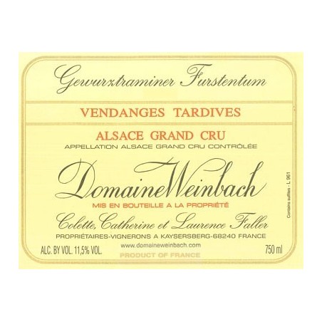 Gewürztraminer Fürstentum Vendanges tardives 2015 - Domaine Weinbach