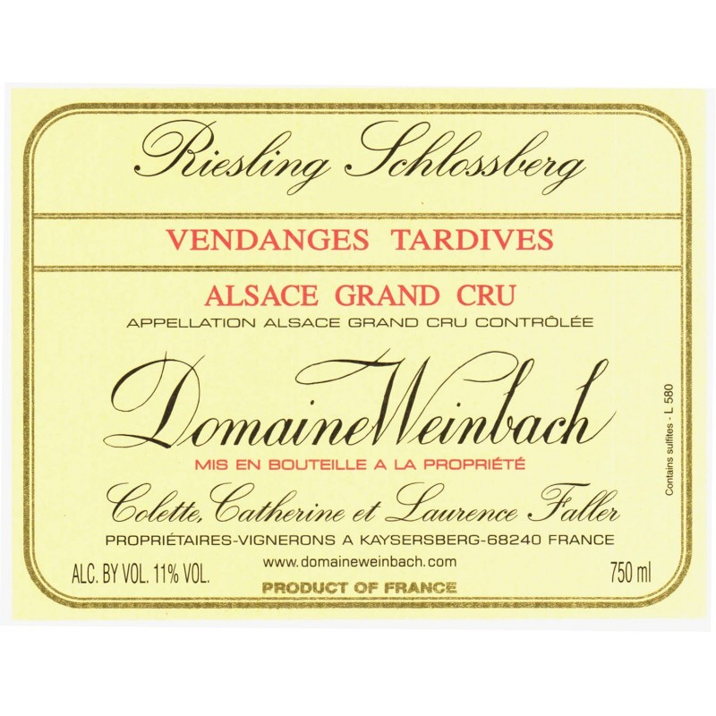 Riesling Schlossberg Vendanges Tardives 2015 - Domaine Weinbach Riesling Schlossberg Vendanges Tardives 2015 - Domaine Weinbach