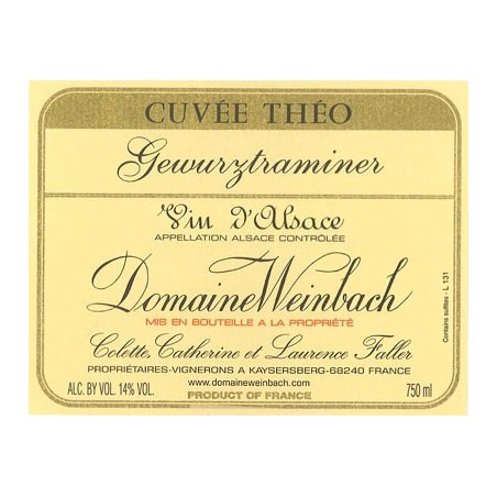 Gewürztraminer Cuvée Théo 2016 Clos des Capucins - Domaine Weinbach