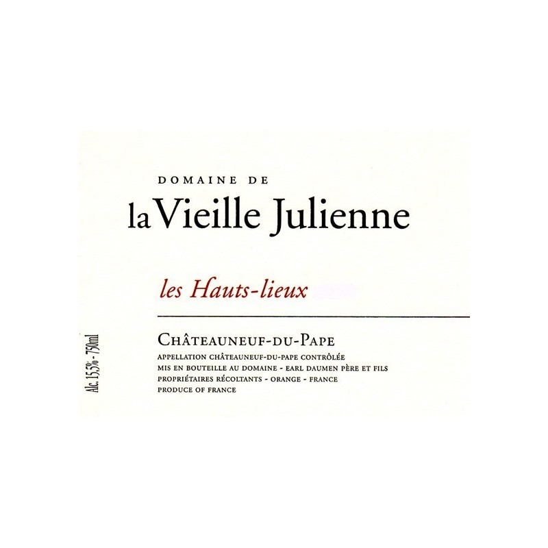 Chateauneuf du Pape 2015 Les Hauts Lieux - Domaine de la Vieille Julienne Chateauneuf du Pape 2015 Les Hauts Lieux - Domaine de la Vieille Julienne