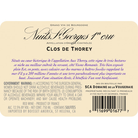 Nuits St Georges 1er Cru Clos de Thorey - Monopole - Domaine de la Vougeraie