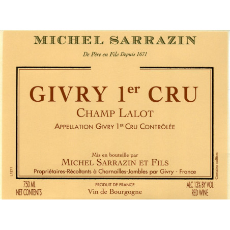 Givry Blanc 1er cru Champ Lalot Michel Sarrazin et Fils